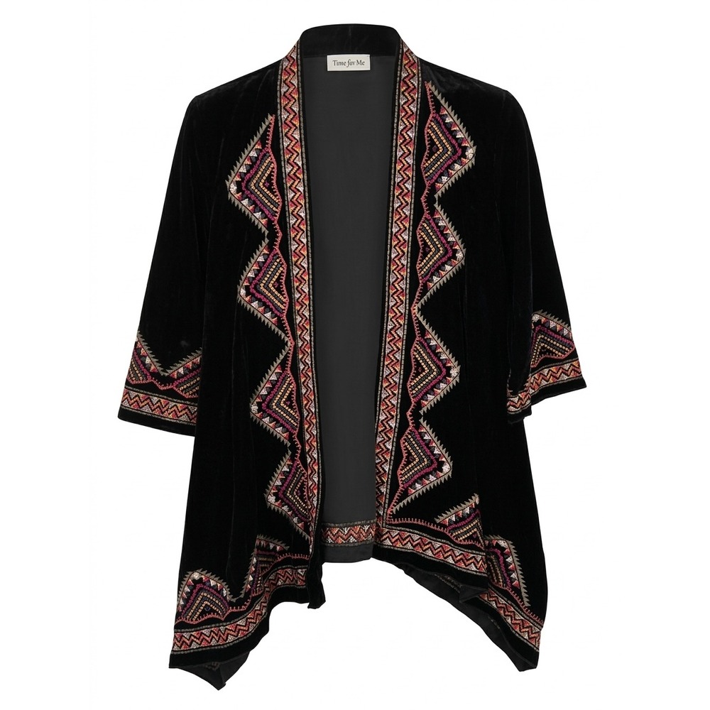 Time for Me SMALL Black Velvet Embroidered Kimono Cardigan‎ Jacket - CJ